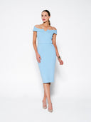 Sky Blue Off Shoulder Double Crepe Midi
