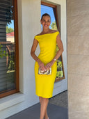 Yellow Wide Neck Double Crepe Midi 