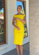 Yellow Wide Neck Double Crepe Midi