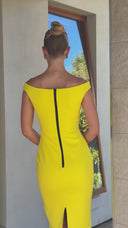 Yellow Wide Neck Double Crepe Midi