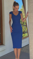 Royal Blue Sheath Double Crepe Midi